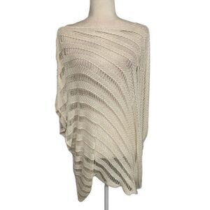 Kessley Womens Solid White Knit Mesh Poncho Sweater Top One Size